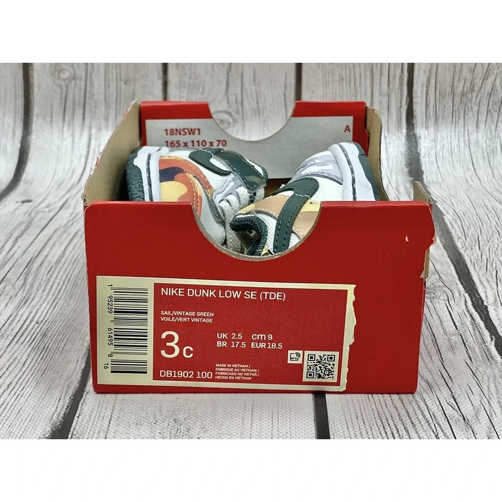 Size 3c -‎ Nike Dunk Low SE TD Sail Multi-Camo DB1902 100